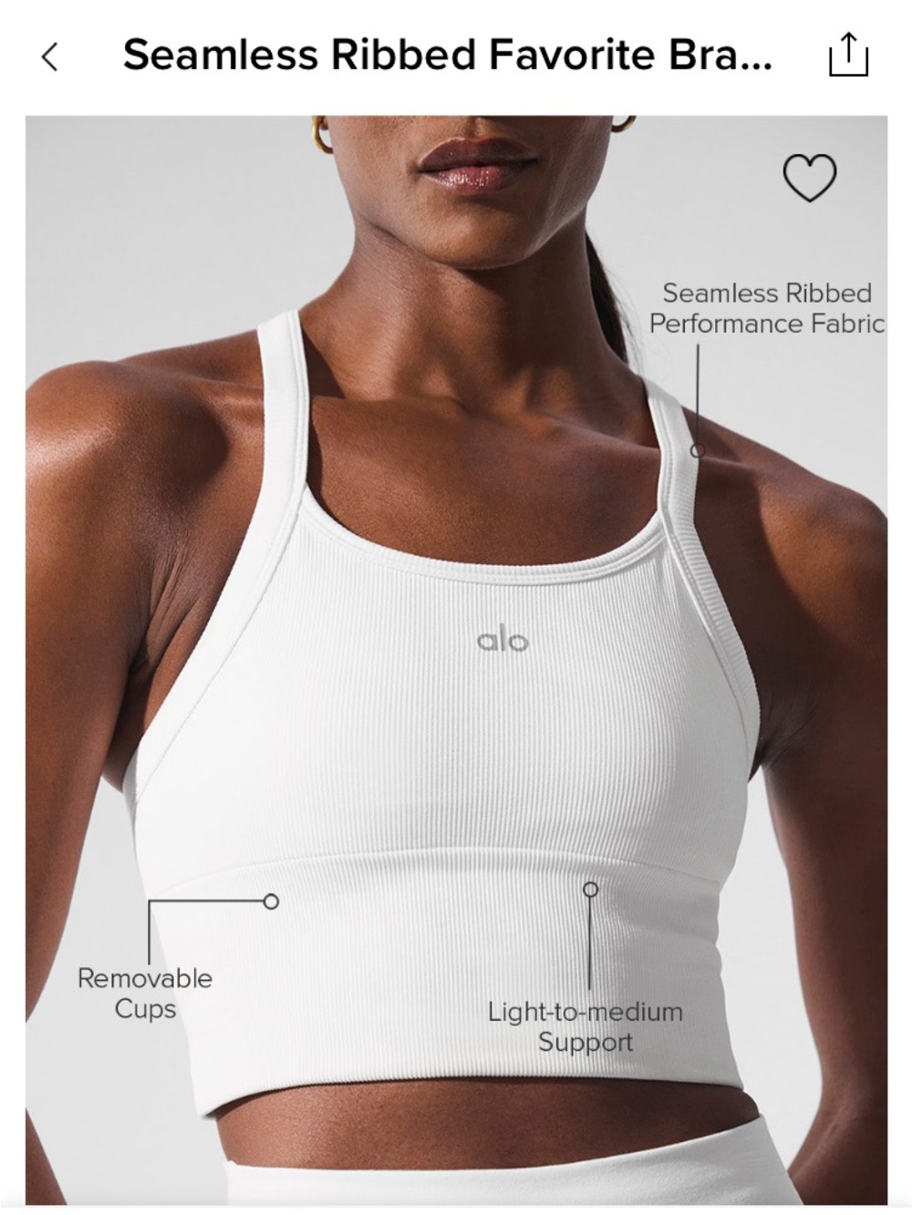 ALO Yoga White Ribbed Favorite Bra Tank